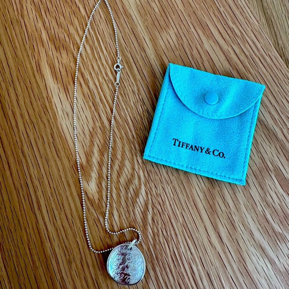 Authentic Tiffany Sterling Silver Concave Script Pendant  Necklace 17”